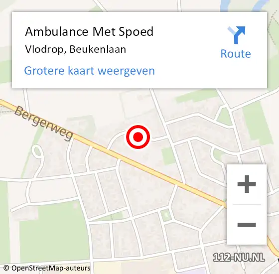 Locatie op kaart van de 112 melding: Ambulance Met Spoed Naar Vlodrop, Beukenlaan op 13 december 2022 10:34