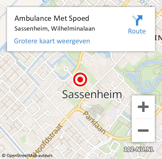 Locatie op kaart van de 112 melding: Ambulance Met Spoed Naar Sassenheim, Wilhelminalaan op 13 december 2022 10:47