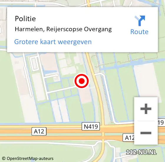 Locatie op kaart van de 112 melding: Politie Harmelen, Reijerscopse Overgang op 13 december 2022 10:58