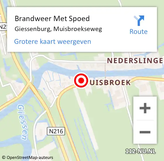 Locatie op kaart van de 112 melding: Brandweer Met Spoed Naar Giessenburg, Muisbroekseweg op 13 december 2022 11:18