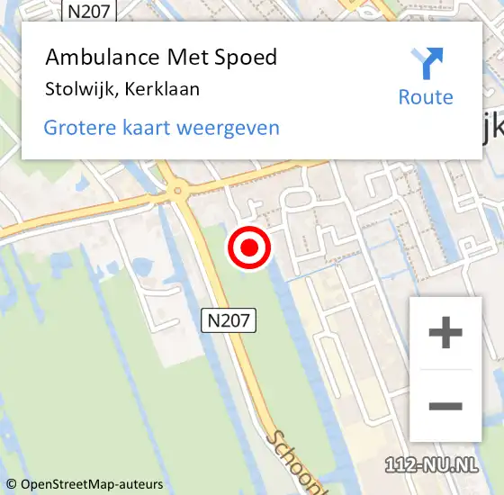Locatie op kaart van de 112 melding: Ambulance Met Spoed Naar Stolwijk, Kerklaan op 13 december 2022 11:35