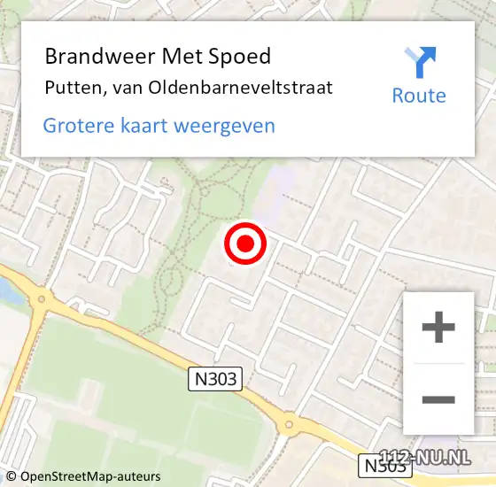 Locatie op kaart van de 112 melding: Brandweer Met Spoed Naar Putten, van Oldenbarneveltstraat op 13 december 2022 11:49