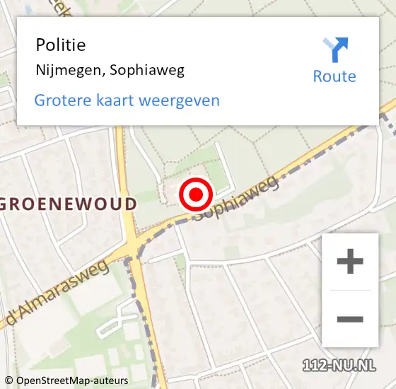 Locatie op kaart van de 112 melding: Politie Nijmegen, Sophiaweg op 13 december 2022 11:56