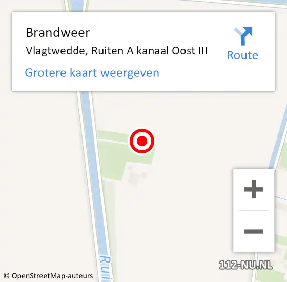 Locatie op kaart van de 112 melding: Brandweer Vlagtwedde, Ruiten A kanaal Oost III op 13 december 2022 12:04