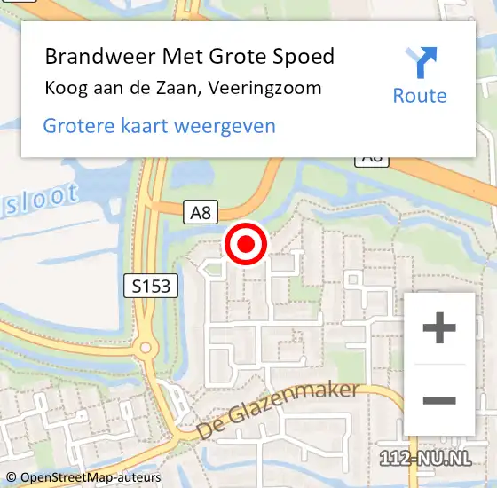 Locatie op kaart van de 112 melding: Brandweer Met Grote Spoed Naar Koog aan de Zaan, Veeringzoom op 13 december 2022 12:07