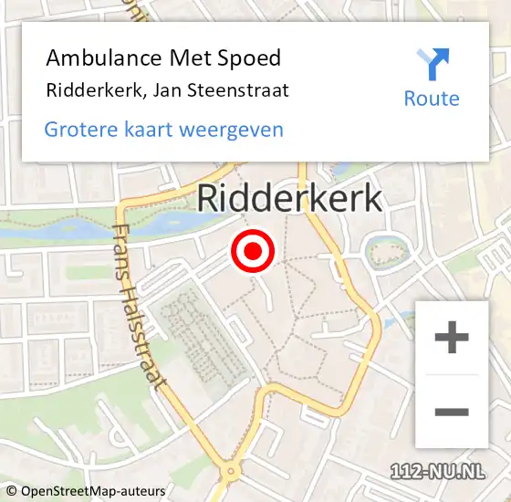 Locatie op kaart van de 112 melding: Ambulance Met Spoed Naar Ridderkerk, Jan Steenstraat op 13 december 2022 12:09