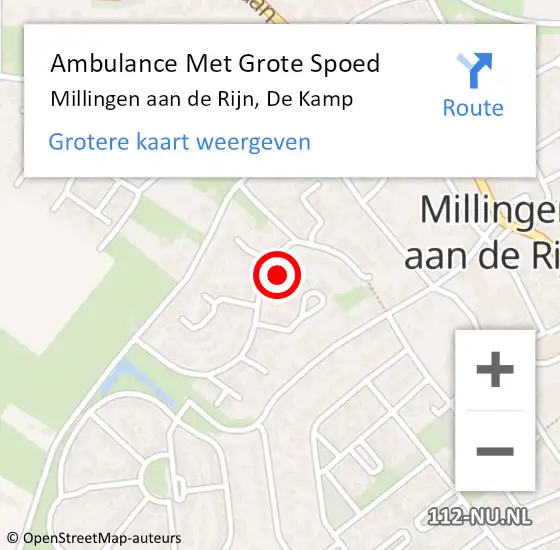 Locatie op kaart van de 112 melding: Ambulance Met Grote Spoed Naar Millingen aan de Rijn, De Kamp op 13 december 2022 12:09