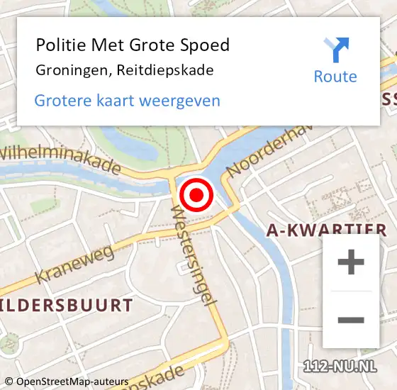 Locatie op kaart van de 112 melding: Politie Met Grote Spoed Naar Groningen, Reitdiepskade op 13 december 2022 12:09