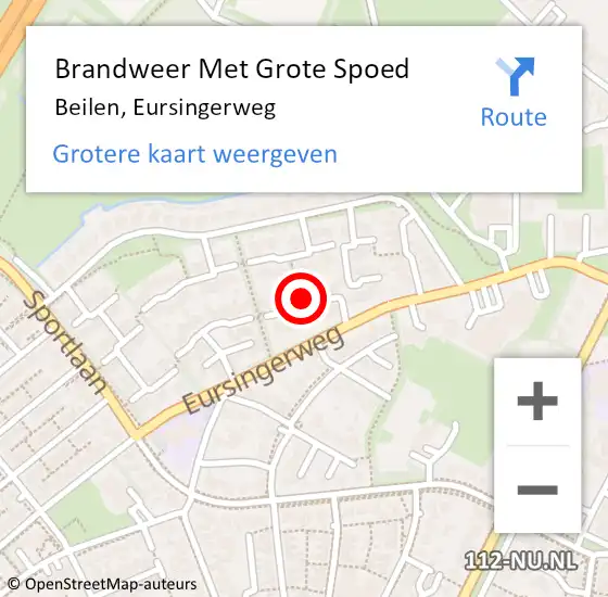 Locatie op kaart van de 112 melding: Brandweer Met Grote Spoed Naar Beilen, Eursingerweg op 13 december 2022 12:16