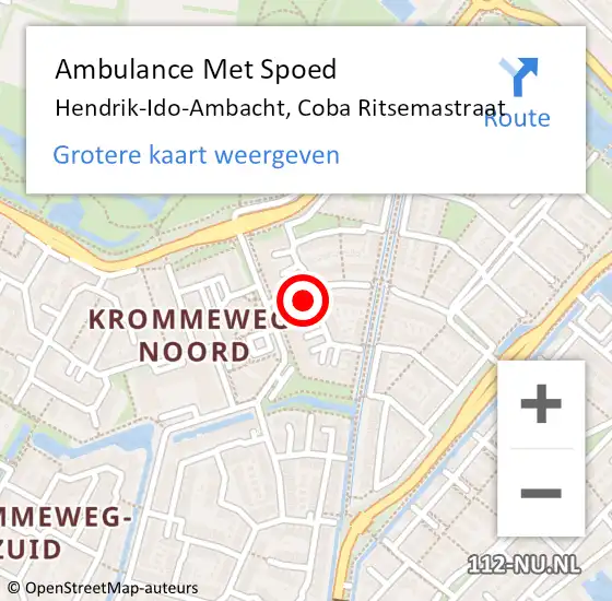 Locatie op kaart van de 112 melding: Ambulance Met Spoed Naar Hendrik-Ido-Ambacht, Coba Ritsemastraat op 13 december 2022 12:23