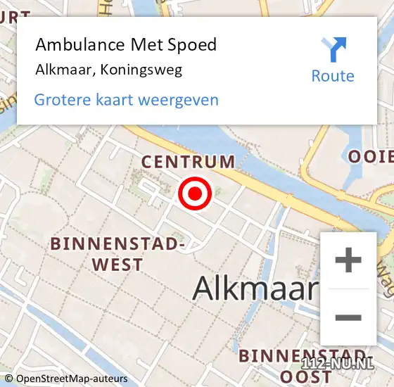 Locatie op kaart van de 112 melding: Ambulance Met Spoed Naar Alkmaar, Koningsweg op 13 december 2022 12:35