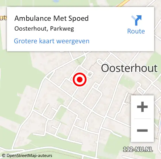 Locatie op kaart van de 112 melding: Ambulance Met Spoed Naar Oosterhout, Parkweg op 13 december 2022 12:46