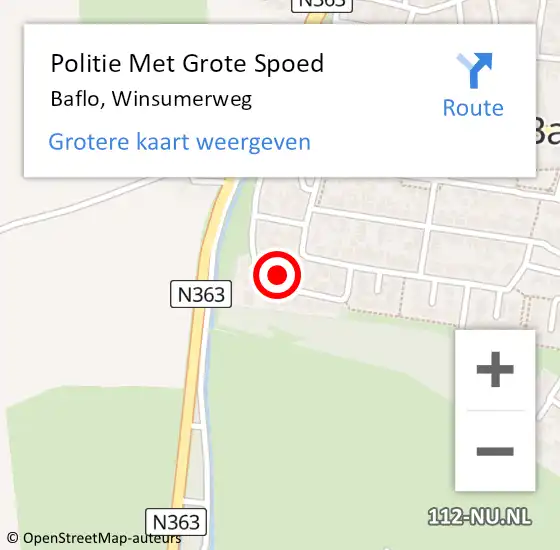 Locatie op kaart van de 112 melding: Politie Met Grote Spoed Naar Baflo, Winsumerweg op 13 december 2022 12:55
