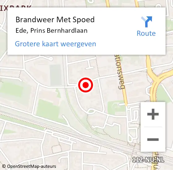 Locatie op kaart van de 112 melding: Brandweer Met Spoed Naar Ede, Prins Bernhardlaan op 13 december 2022 12:59