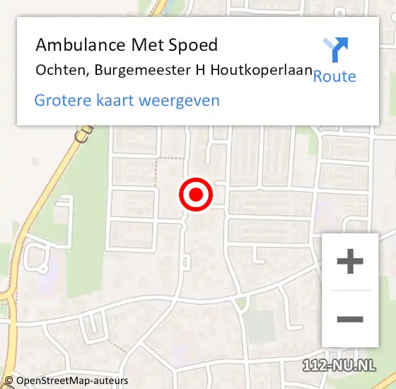 Locatie op kaart van de 112 melding: Ambulance Met Spoed Naar Ochten, Burgemeester H Houtkoperlaan op 13 december 2022 13:05