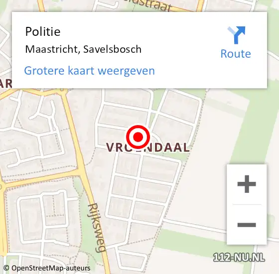 Locatie op kaart van de 112 melding: Politie Maastricht, Savelsbosch op 13 december 2022 13:05