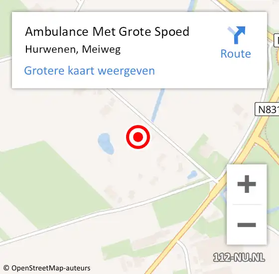Locatie op kaart van de 112 melding: Ambulance Met Grote Spoed Naar Hurwenen, Meiweg op 13 december 2022 13:08