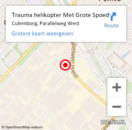 Locatie op kaart van de 112 melding: Trauma helikopter Met Grote Spoed Naar Culemborg, Parallelweg West op 13 december 2022 13:10