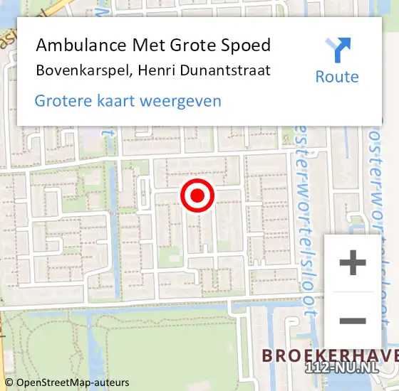 Locatie op kaart van de 112 melding: Ambulance Met Grote Spoed Naar Bovenkarspel, Henri Dunantstraat op 13 december 2022 13:12