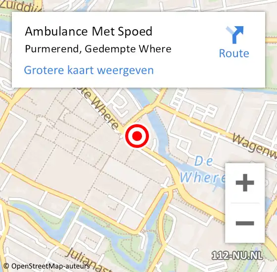 Locatie op kaart van de 112 melding: Ambulance Met Spoed Naar Purmerend, Gedempte Where op 13 december 2022 13:18