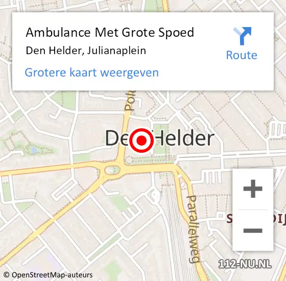 Locatie op kaart van de 112 melding: Ambulance Met Grote Spoed Naar Den Helder, Julianaplein op 13 december 2022 13:42