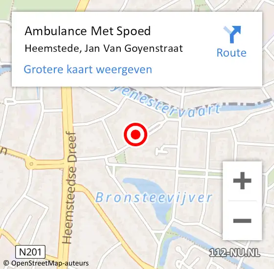 Locatie op kaart van de 112 melding: Ambulance Met Spoed Naar Heemstede, Jan van Goyenstraat op 13 december 2022 13:45