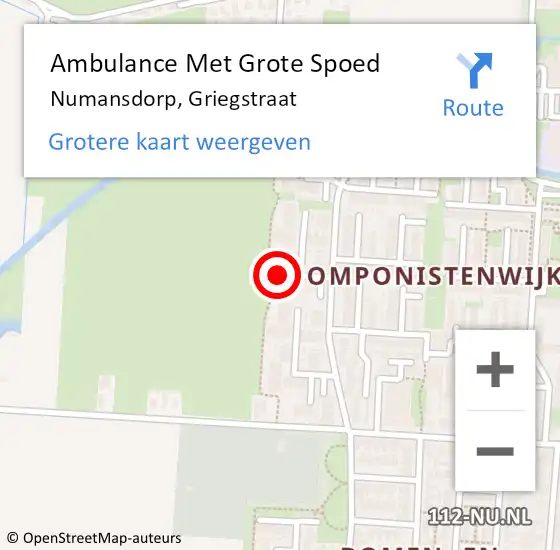 Locatie op kaart van de 112 melding: Ambulance Met Grote Spoed Naar Numansdorp, Griegstraat op 13 december 2022 13:54