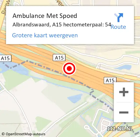 Locatie op kaart van de 112 melding: Ambulance Met Spoed Naar Albrandswaard, A15 hectometerpaal: 54 op 13 december 2022 13:56