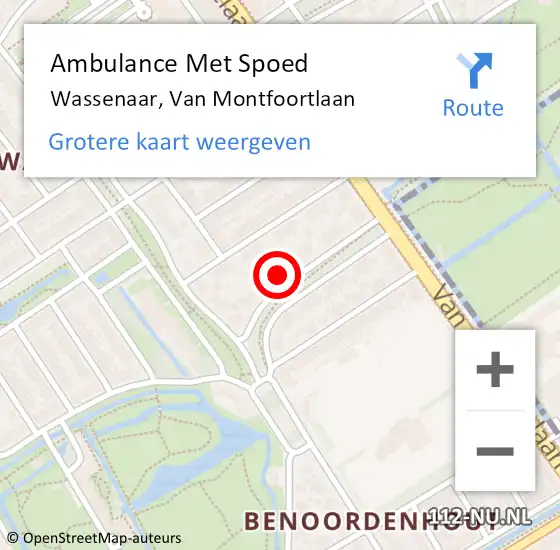 Locatie op kaart van de 112 melding: Ambulance Met Spoed Naar Wassenaar, Van Montfoortlaan op 13 december 2022 14:00