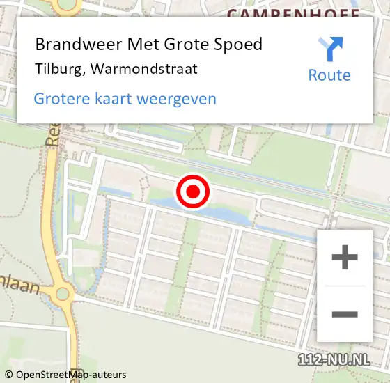 Locatie op kaart van de 112 melding: Brandweer Met Grote Spoed Naar Tilburg, Warmondstraat op 13 december 2022 14:22