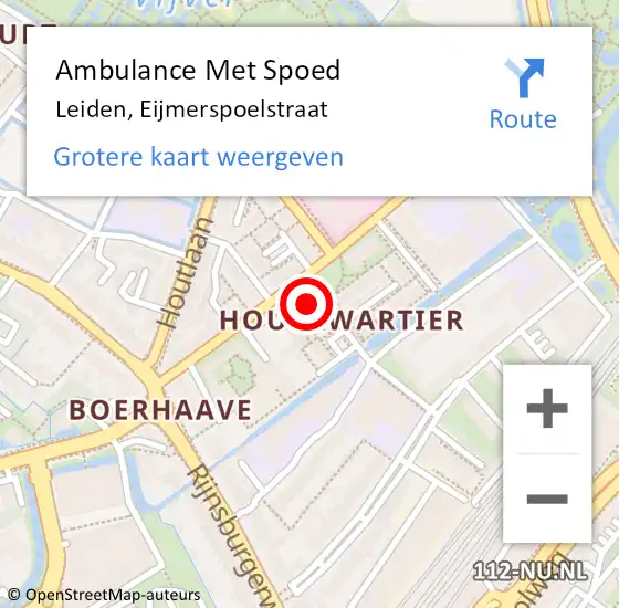 Locatie op kaart van de 112 melding: Ambulance Met Spoed Naar Leiden, Eijmerspoelstraat op 13 december 2022 14:59