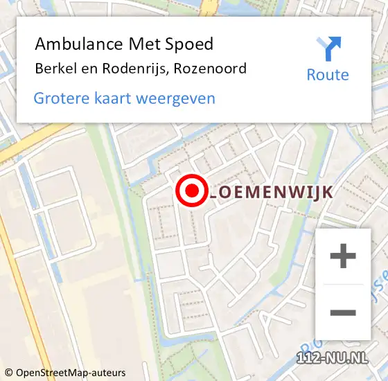 Locatie op kaart van de 112 melding: Ambulance Met Spoed Naar Berkel en Rodenrijs, Rozenoord op 13 december 2022 15:50