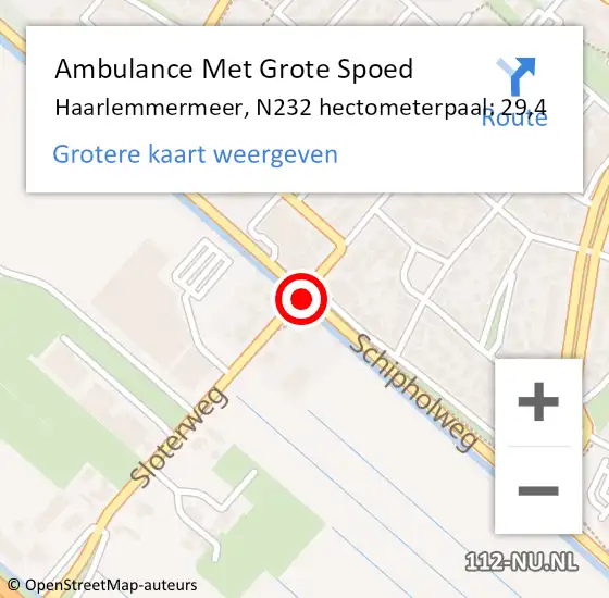 Locatie op kaart van de 112 melding: Ambulance Met Grote Spoed Naar Haarlemmermeer, N232 hectometerpaal: 29,4 op 13 december 2022 15:53