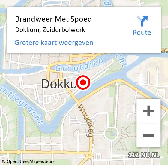 Locatie op kaart van de 112 melding: Brandweer Met Spoed Naar Dokkum, Zuiderbolwerk op 13 december 2022 15:54