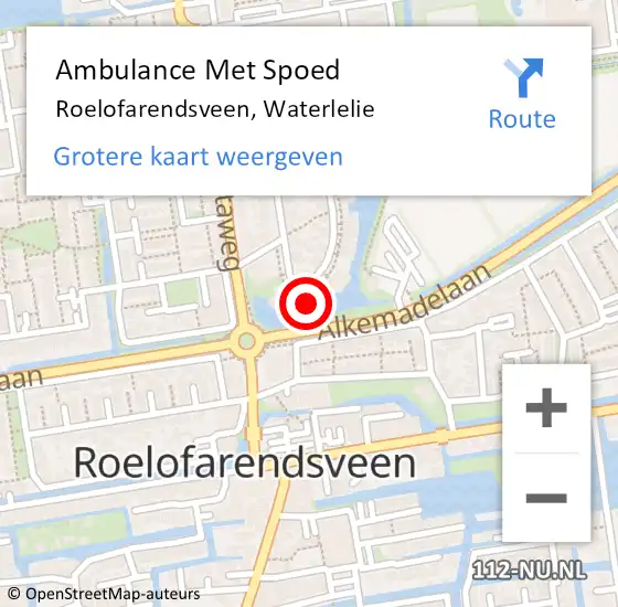 Locatie op kaart van de 112 melding: Ambulance Met Spoed Naar Roelofarendsveen, Waterlelie op 13 december 2022 16:09