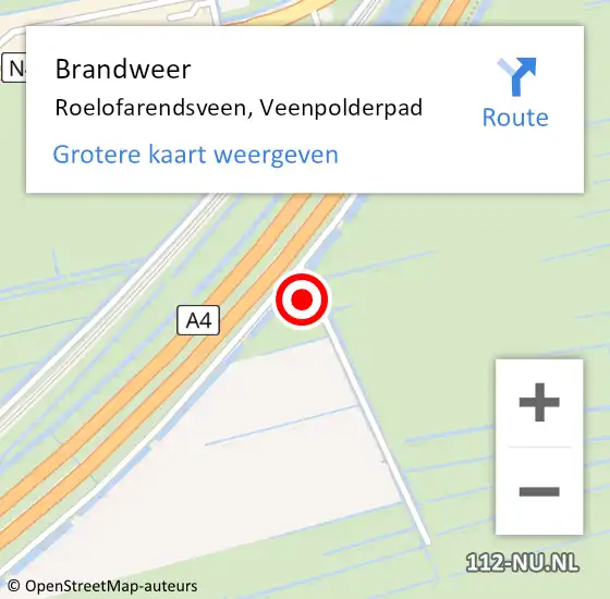 Locatie op kaart van de 112 melding: Brandweer Roelofarendsveen, Veenpolderpad op 13 december 2022 16:13