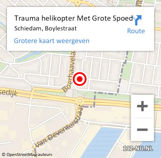 Locatie op kaart van de 112 melding: Trauma helikopter Met Grote Spoed Naar Schiedam, Boylestraat op 13 december 2022 16:41