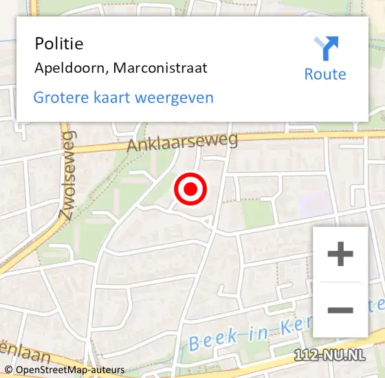 Locatie op kaart van de 112 melding: Politie Apeldoorn, Marconistraat op 13 december 2022 17:00