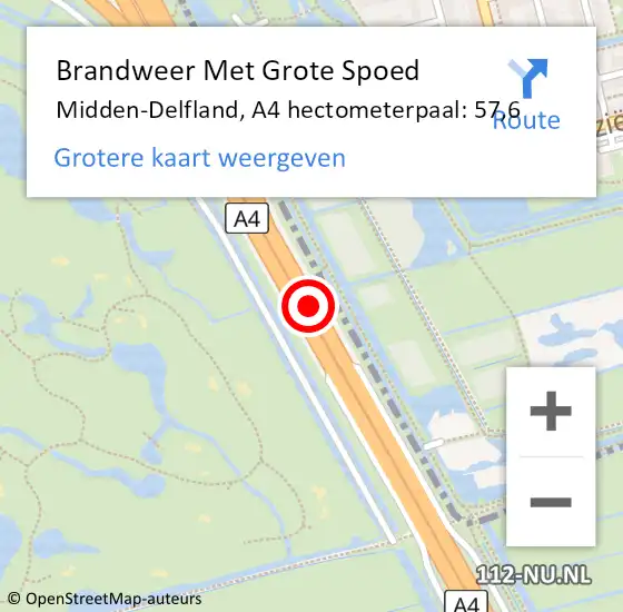 Locatie op kaart van de 112 melding: Brandweer Met Grote Spoed Naar Midden-Delfland, A4 hectometerpaal: 57,6 op 13 december 2022 17:03