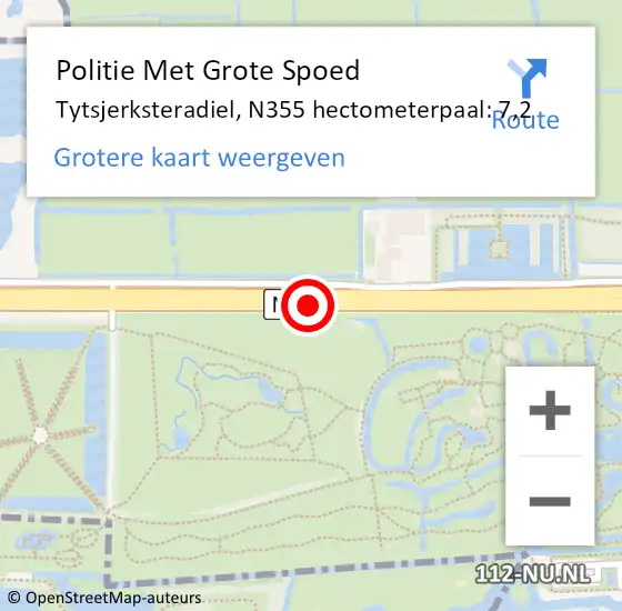 Locatie op kaart van de 112 melding: Politie Met Grote Spoed Naar Tytsjerksteradiel, N355 hectometerpaal: 7,2 op 13 december 2022 17:20