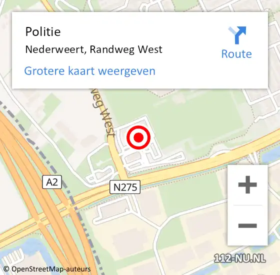 Locatie op kaart van de 112 melding: Politie Nederweert, Randweg West op 13 december 2022 17:26