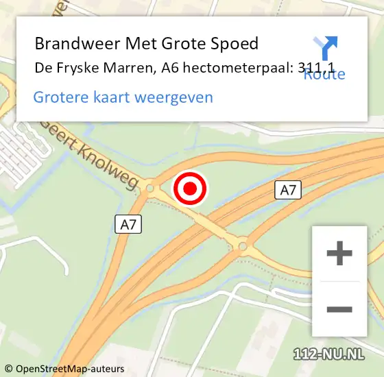 Locatie op kaart van de 112 melding: Brandweer Met Grote Spoed Naar De Fryske Marren, A6 hectometerpaal: 311,1 op 13 december 2022 17:37
