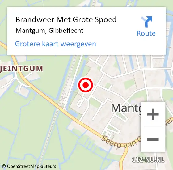 Locatie op kaart van de 112 melding: Brandweer Met Grote Spoed Naar Mantgum, Gibbeflecht op 13 december 2022 17:45