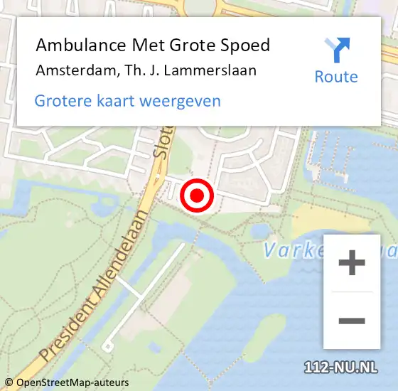 Locatie op kaart van de 112 melding: Ambulance Met Grote Spoed Naar Amsterdam, Th. J. Lammerslaan op 13 december 2022 18:04