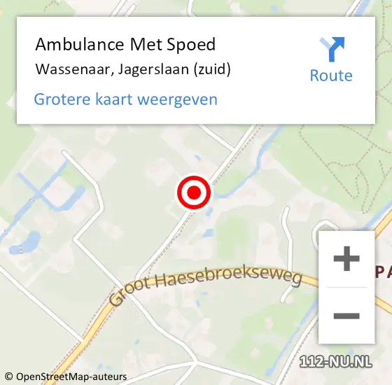 Locatie op kaart van de 112 melding: Ambulance Met Spoed Naar Wassenaar, Jagerslaan (zuid) op 13 december 2022 18:05