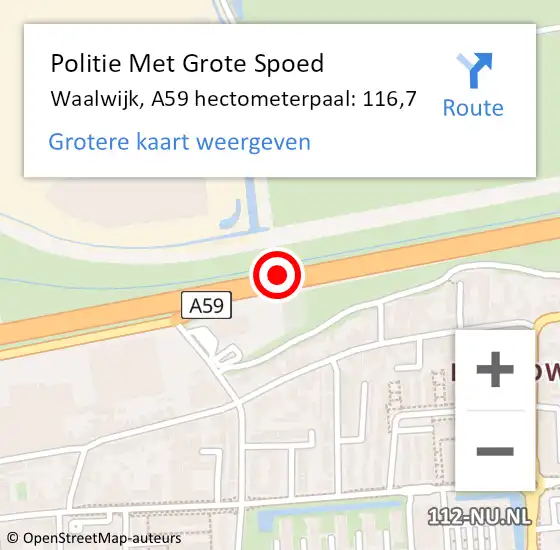 Locatie op kaart van de 112 melding: Politie Met Grote Spoed Naar Waalwijk, A59 hectometerpaal: 116,7 op 13 december 2022 18:10