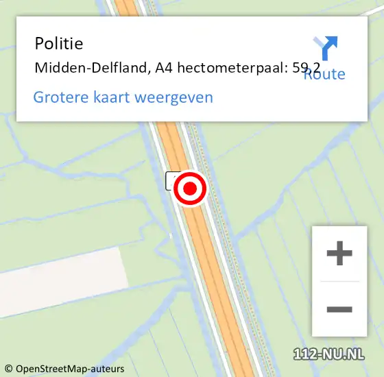 Locatie op kaart van de 112 melding: Politie Midden-Delfland, A4 hectometerpaal: 59,2 op 13 december 2022 18:19