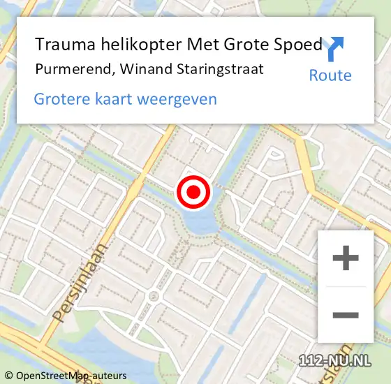 Locatie op kaart van de 112 melding: Trauma helikopter Met Grote Spoed Naar Purmerend, Winand Staringstraat op 13 december 2022 18:27