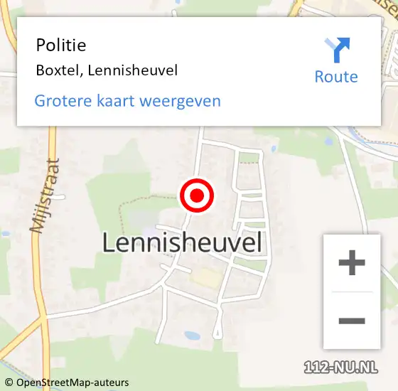 Locatie op kaart van de 112 melding: Politie Boxtel, Lennisheuvel op 13 december 2022 18:29