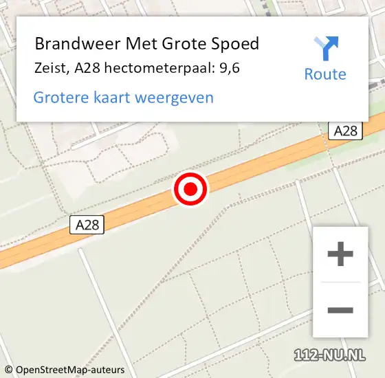 Locatie op kaart van de 112 melding: Brandweer Met Grote Spoed Naar Zeist, A28 hectometerpaal: 9,6 op 13 december 2022 18:41